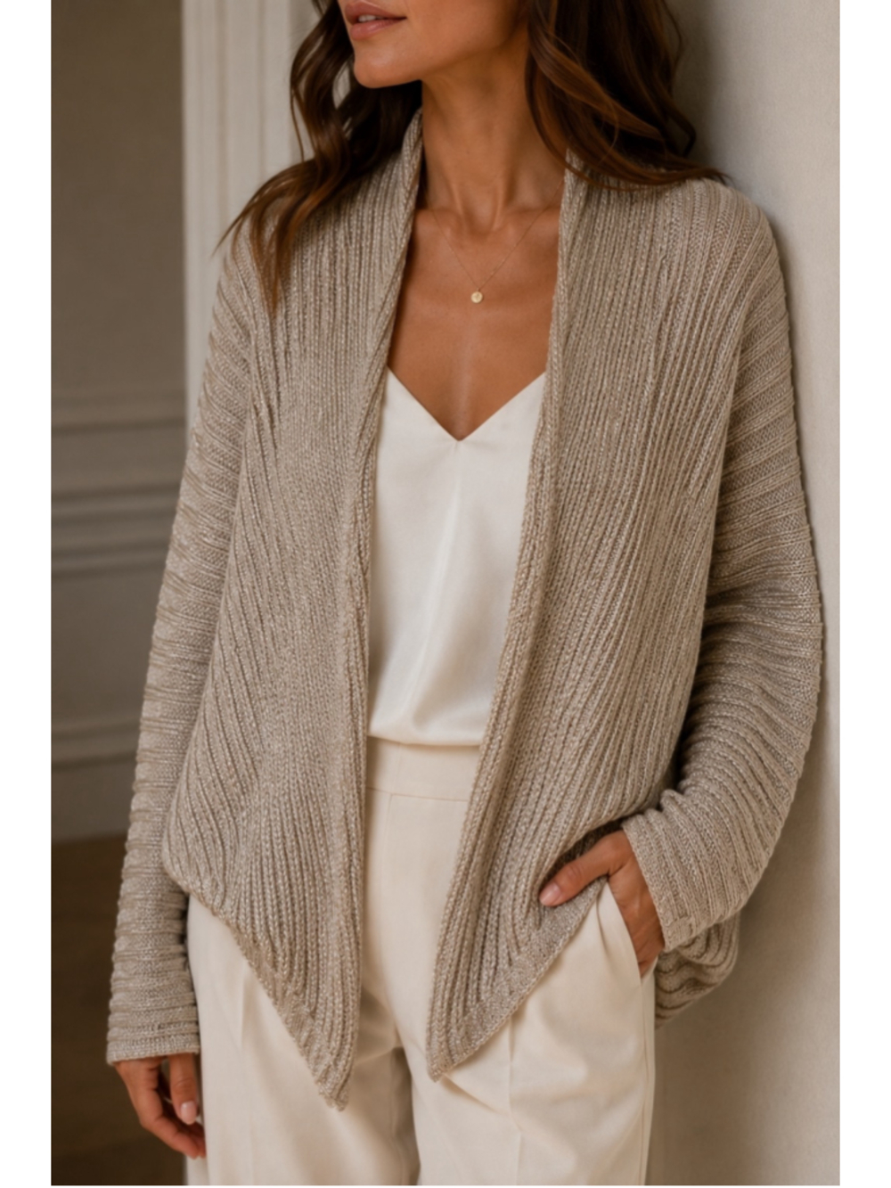 Ralph Lauren Black Label Metallic Open Front Ribbed Cocoon Cardigan Sweater M